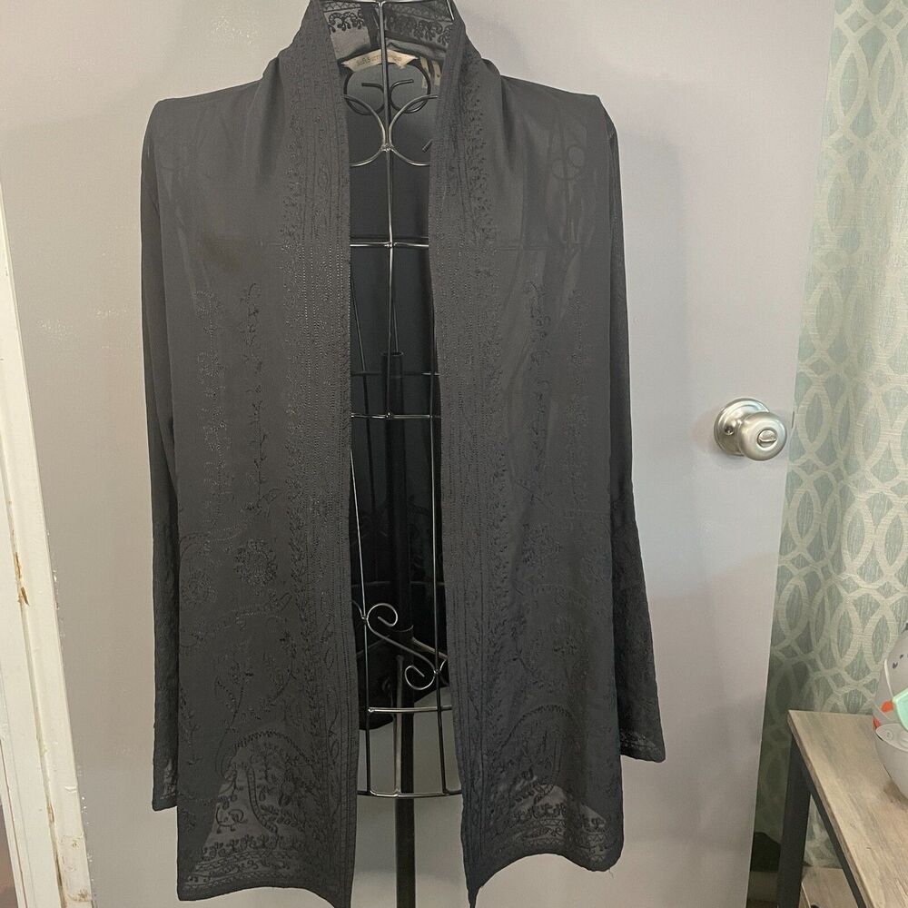 Soft Surroundings Womens M Sheer Open Front Embroidered Cardigan